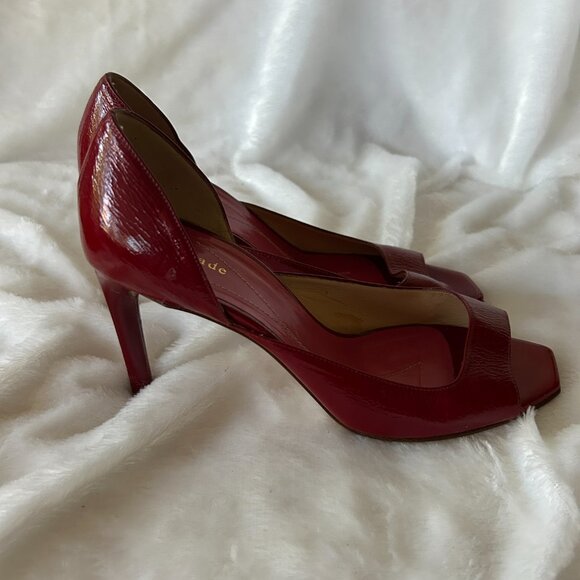 Kate Spade Red Patent Leather Pumps Womens 6.5 VTG Made in Italy Peep Toe - Picture 5 of 12